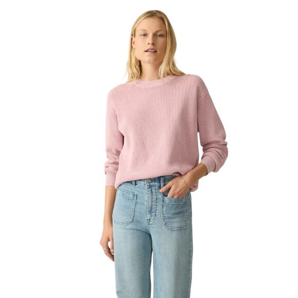Faherty Pink Zephyr Sunwashed Relaxed Waffle Crewneck Sweater - Picture 2 of 10